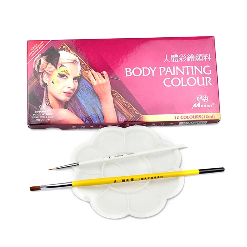 12 Colors Face Body Paint Halloween Party Face Painting Kits Oil Painting Palette Football Makeup Palette for Cosplay D5QC