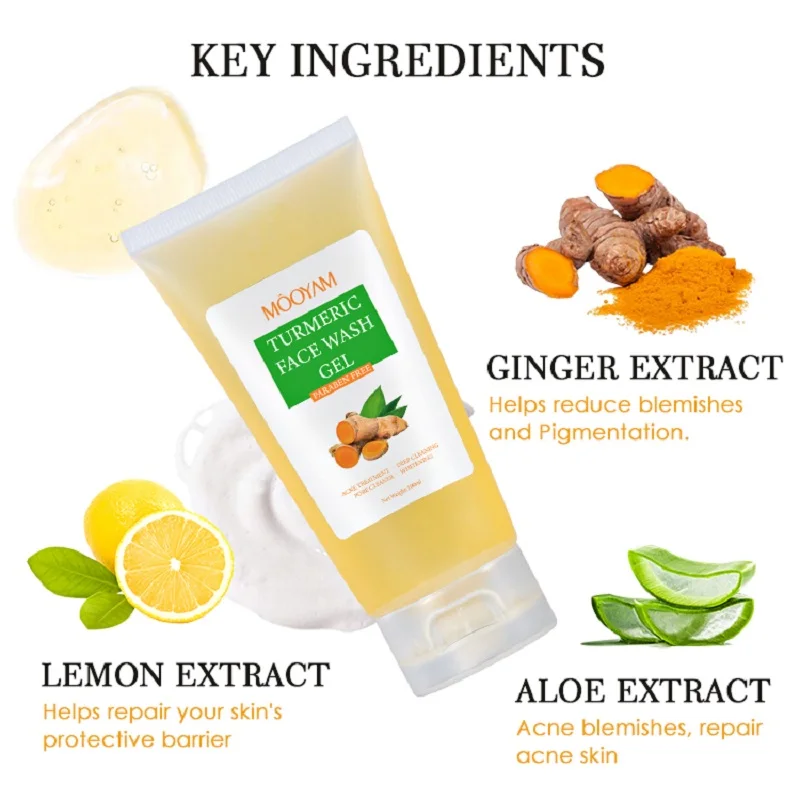 100ml Turmeric Facial Cleanser Deep Cleansing Turmeric Face Wash Clear Skin Liquid Soap 100% Natural Exfoliating Skin Care 2