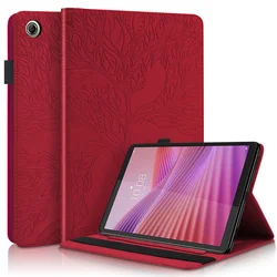Embossed Tree Wallet Stand Tablet Case with Folding Cover for Tab K9 8.7 TB305FU (Red)