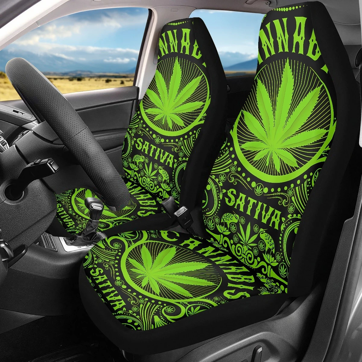INSTANTARTS Fashion Green Leaves Print Universal Car Seat Cover Vehicle