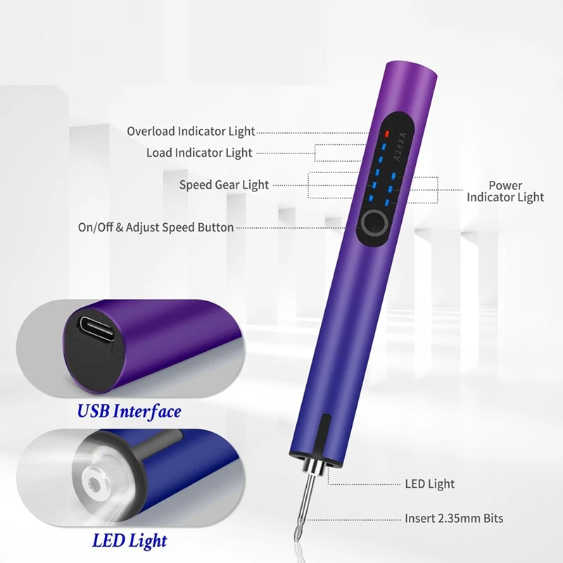 Engraving Pen With LED Light, Electric Engraving Pen With 37 Bits, USB Rechargeable Cordless Machine, For Jewelry