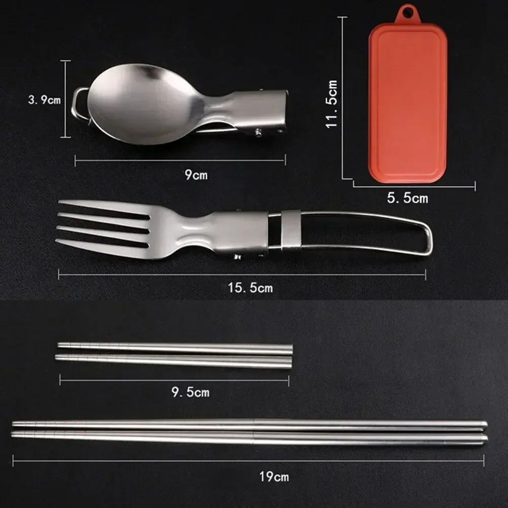 Foldable Camping Spoon Fork Chopsticks Flatware Outdoor Picnic Cutlery Set Stainless Steel Utensil Spoon Set Camping Equipment Camping Cutlery Portable Tableware Portable Cutlery