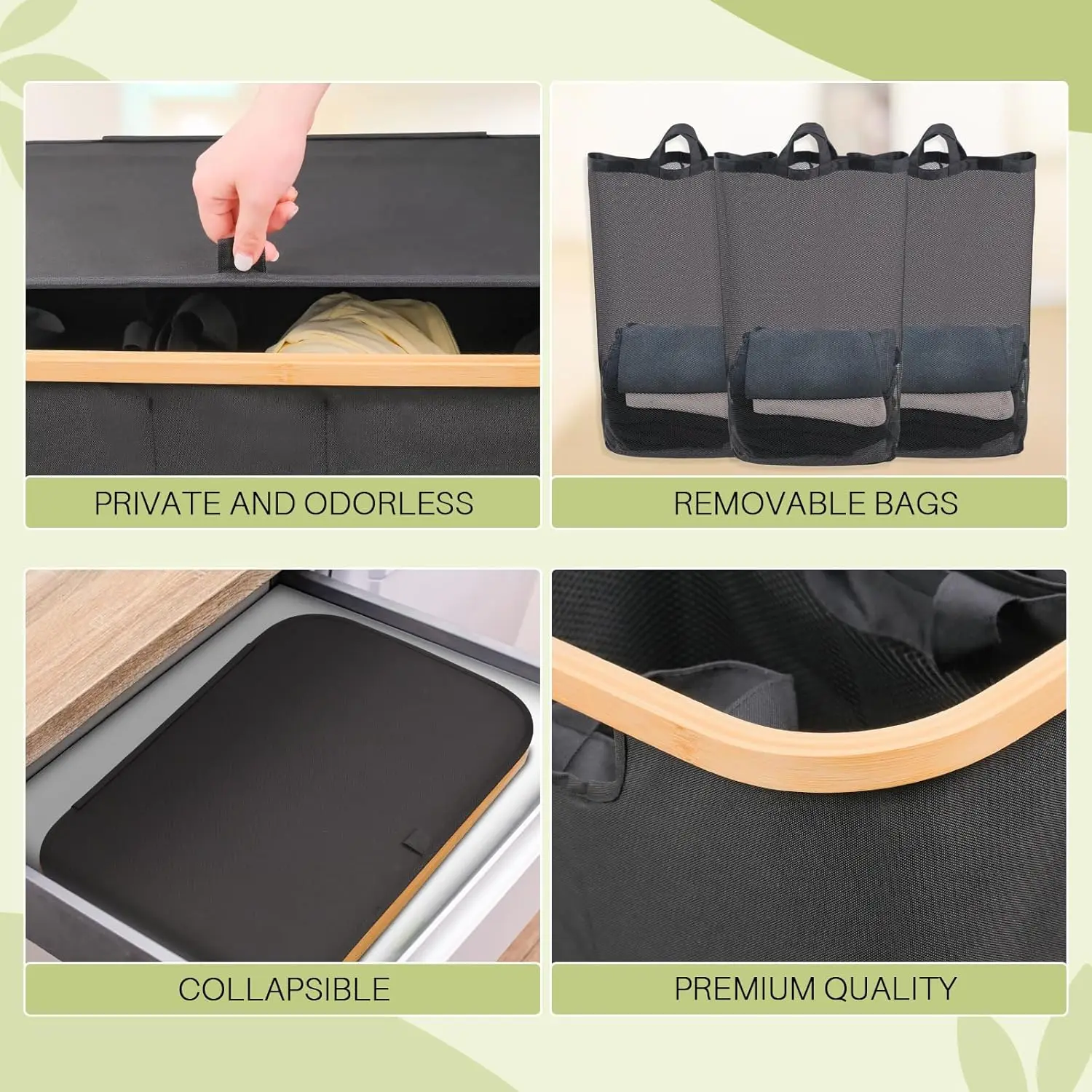 Laundry Hamper with Lid, 160L Dirty Clothes Hamper for Laundry Basket 3 Section, Extra Large Sorter 3 Compartment