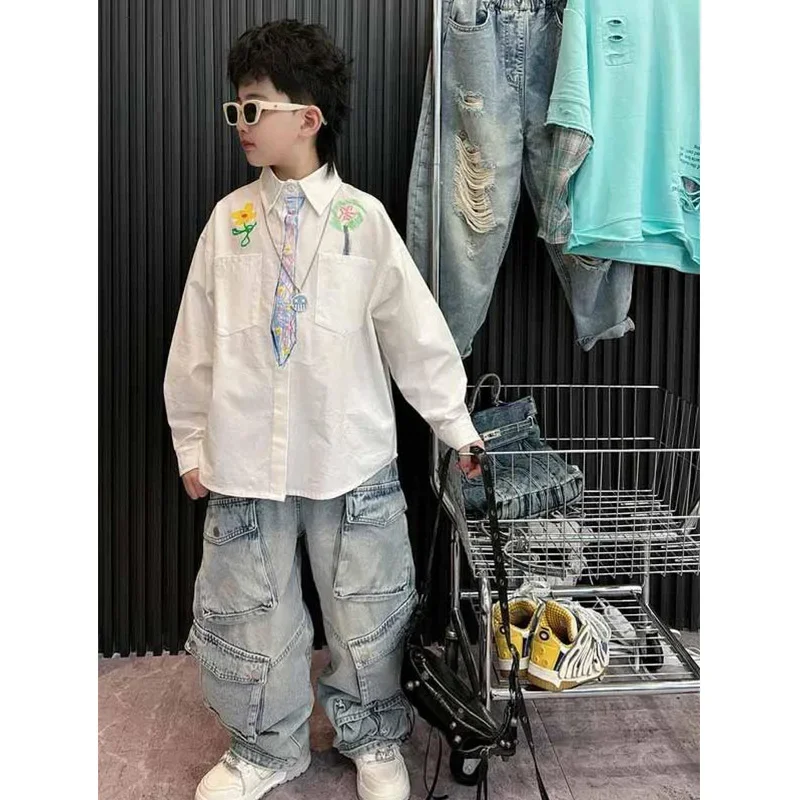 Cool Trendy Graffiti Long Sleeve Shirt for Boys Spring Stylish Loose Versatile Top for Middle Large Children