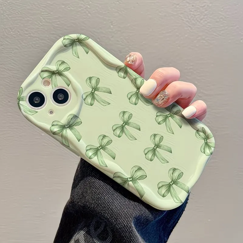 Green Bow Watercolor Art Design Curly Wave Frame Phone Case Cover