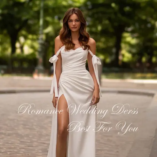 Sexy Pleat Mermaid Wedding Dress Off The Shoulder High Side Split Open Back V-Neck Bows Bridal Gown Vestidos De Novia Customized - Image 5