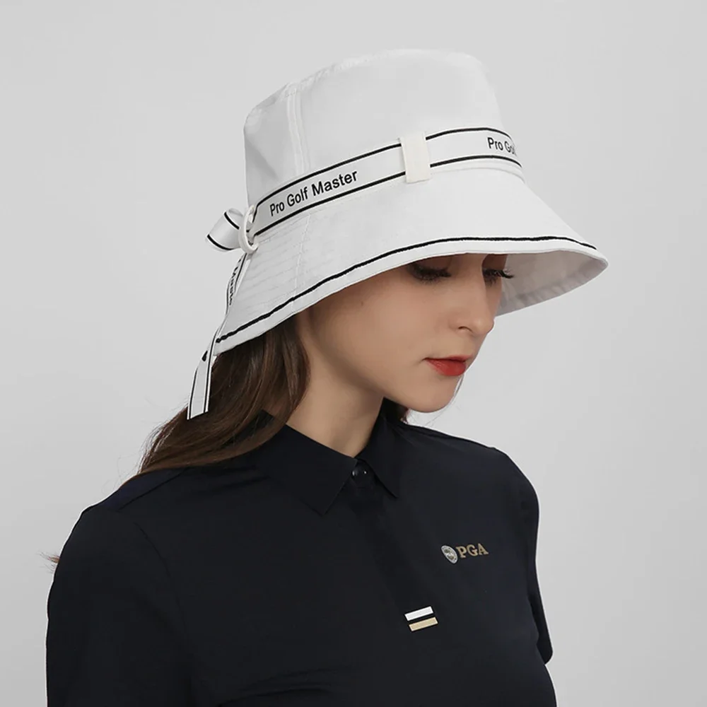 Wide-brimmed Bow Women's Golf Cap, Breathable and Sweatproof, Foldable, Women's Monogram Print Bucket Hat, UV Protection