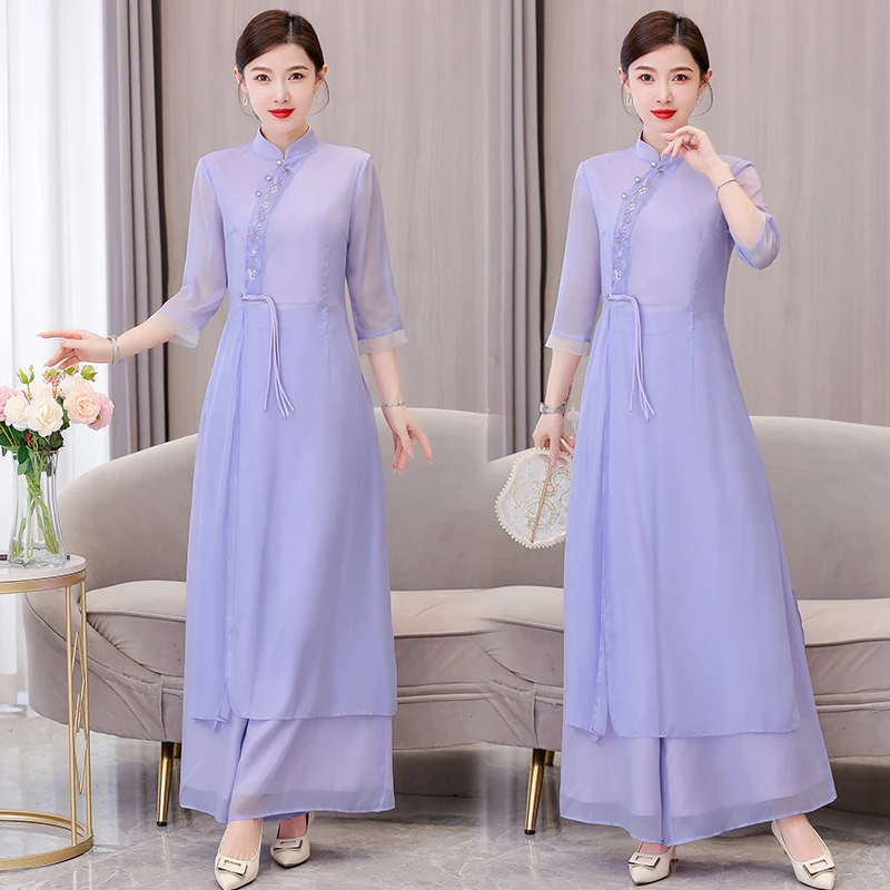 

2023 new fashion temperament V-neck waist slimming mid-length pleated skirt dame mother dress