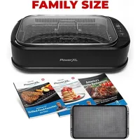 Smokeless Grill Family Size- with Tempered Glass Lid with Interchangeable Grill and Griddle Plate 22.1” X13.2” X 6.1 2
