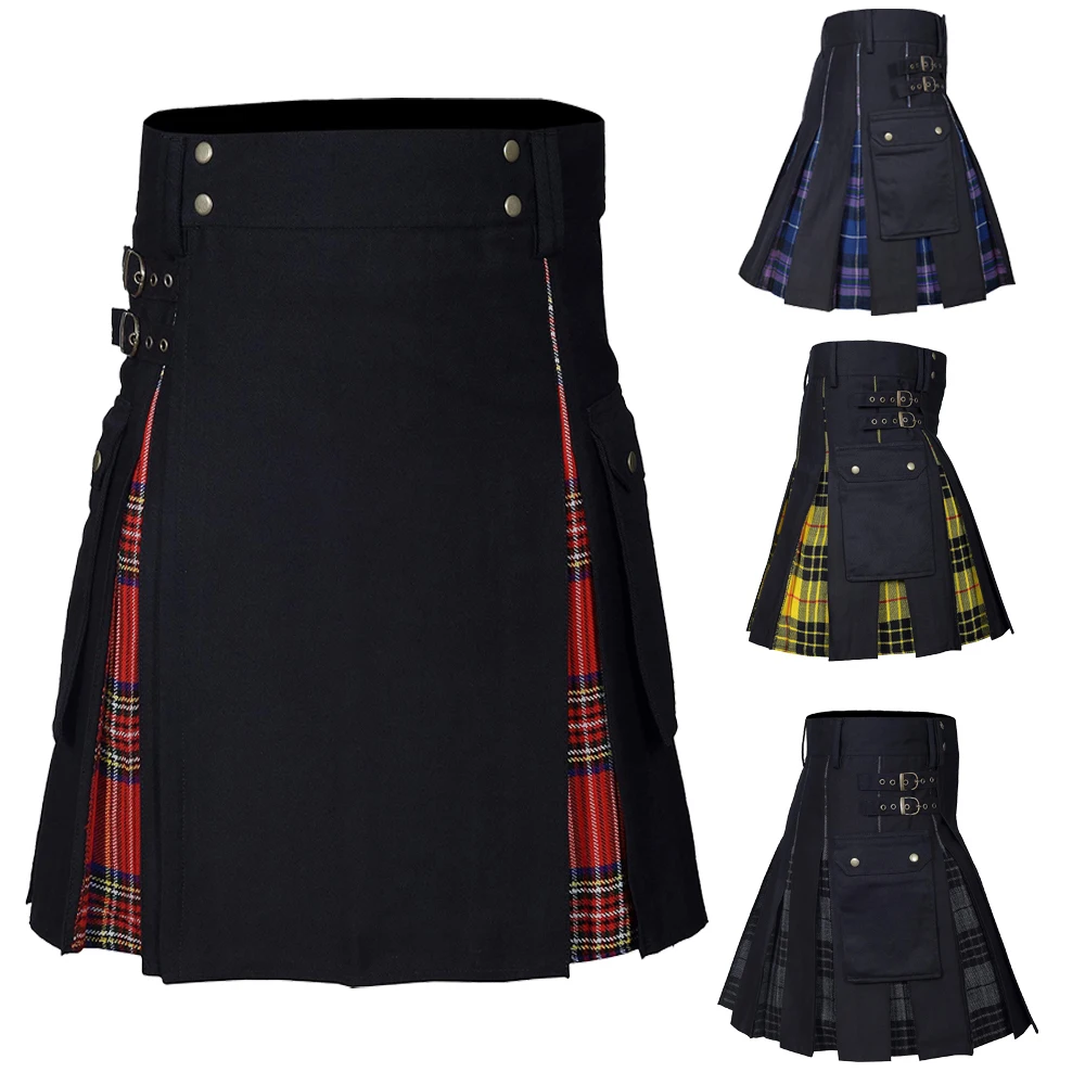 Schottland Rock Herren - Vintage Kilt Im Gothic Punk Style Mit Praktischen Taschen