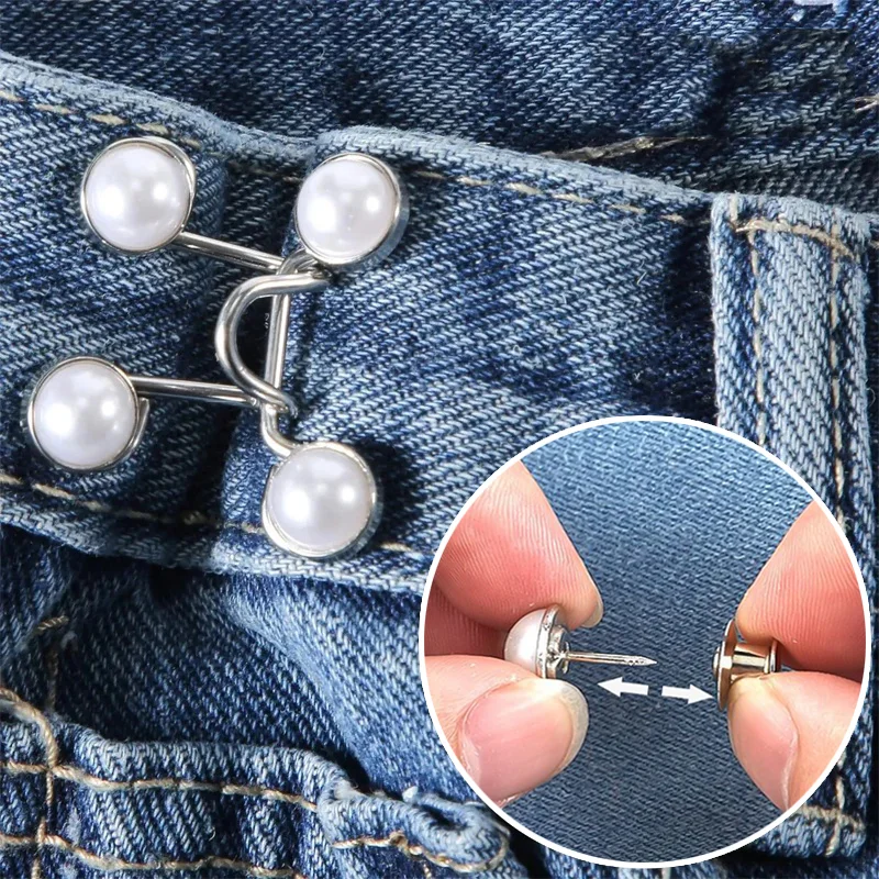4 Sets Pearl Jeans Buttons Metal Waist Buckles Detachable Snap for