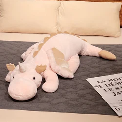 Giant White Dragon Plush Toy with Unicorn Horn and Wings - Cozy Hug and Nap Pillow Gift - About 140-150cm (Pink Dragon)