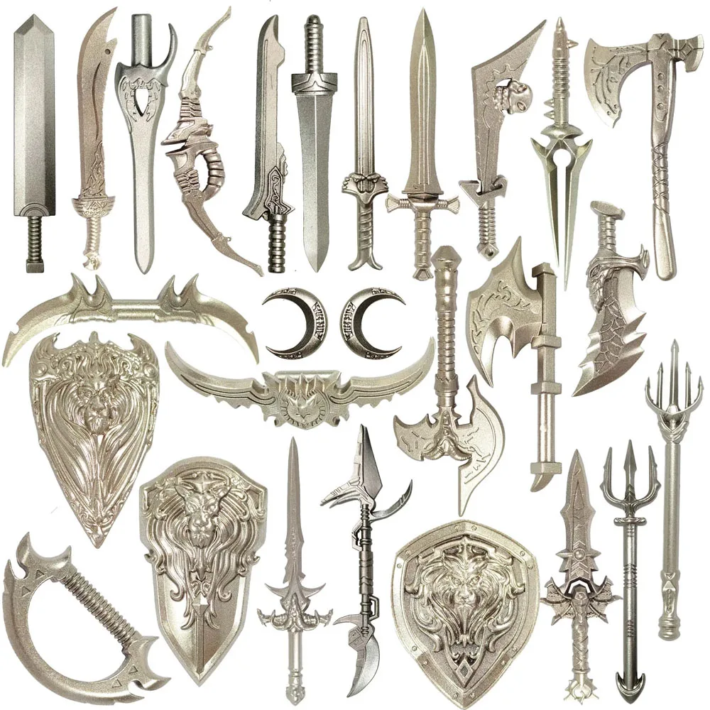 Medieval MOC Weapon Figure Accessories Bow Arrow Sword Shield Axe Hammer Spear Gun Trident Building Block Children Toy Gift K039 2