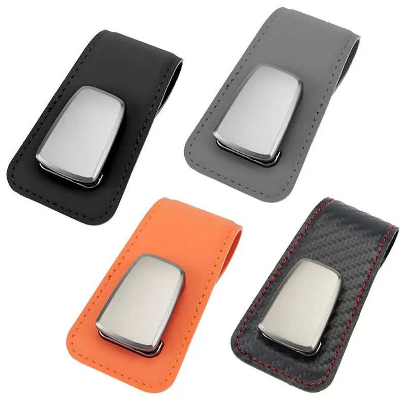 

Car Sun Visor Glasses Holder Clip Auto Leather Eyeglasses Hanger Case With Strap Multifunction Sun Visor Organizer For Cards Key