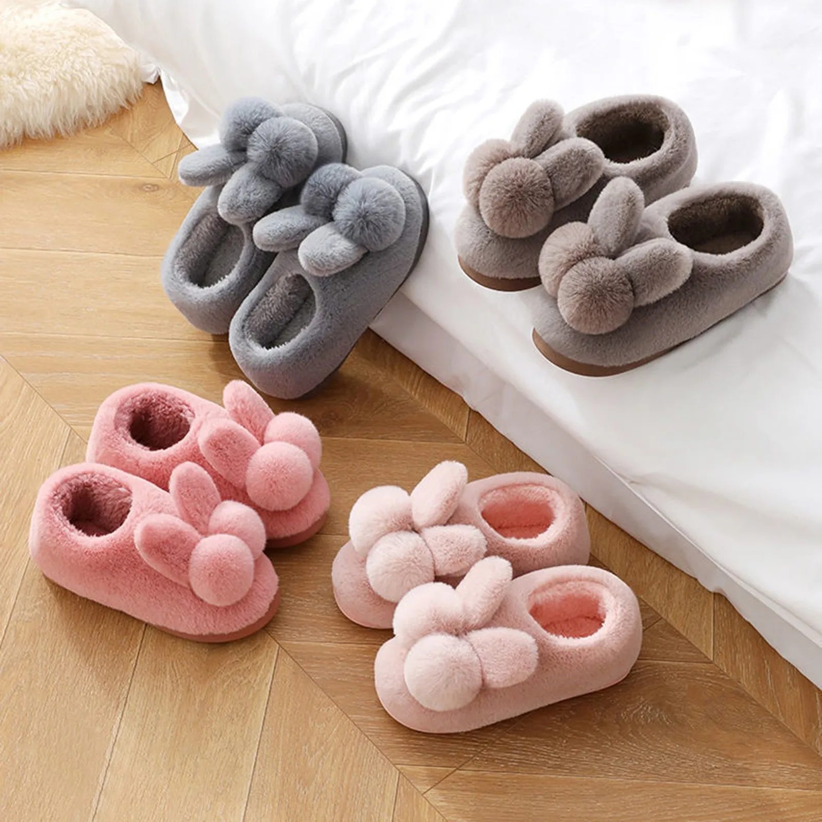 Cotton Plush Slippers for Women and Moms Soft Indoor House Shoes
