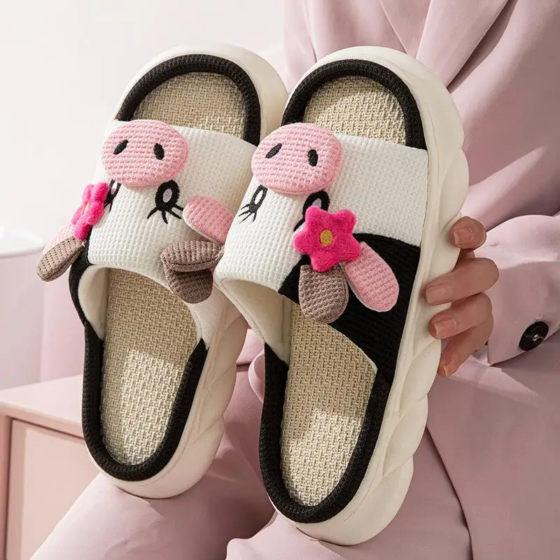 Women Slippers Lightweight Slippers Platform Slippers Casual Platform Slippers Women Home Cute Cartoon Cow Designer Shoes Girls Fashion Popular Elegant Indoor Slipper Flats Open Toe
