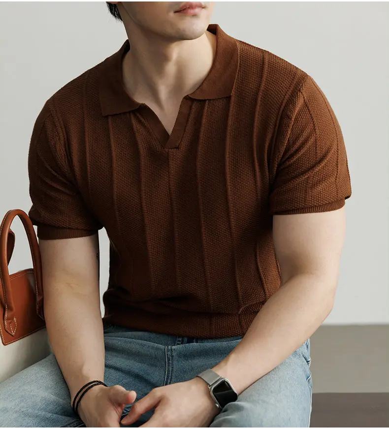 Frühling und Sommer Neues Luxuriöses Europäisches Kurzarm-V-Ausschnitt-T-Shirt Herren Mode-Pullover – Detail 14