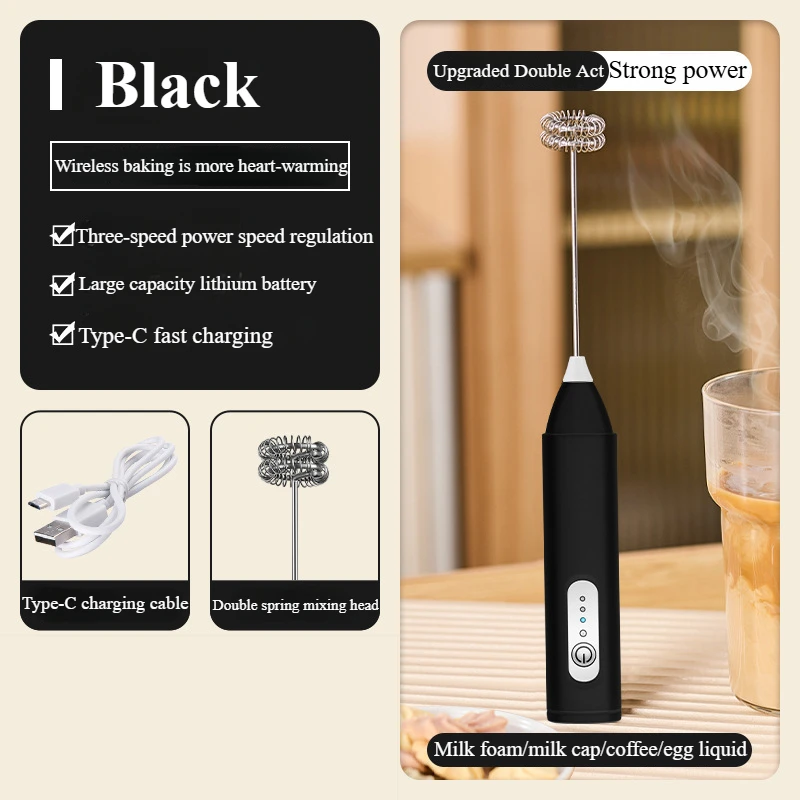 Electric MINI Milk Frother Type-C Handheld Blender USB Charging 3 Speeds Foam Maker BakingTools Cooking Tools Kitchen Supplies