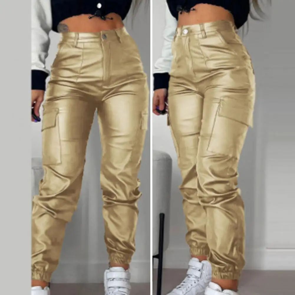 

Женские брюки-карго Y2K в винтажном стиле, элегантные уличные штаны в стиле Харадзюку, мотоциклетные джоггеры из искусственной кожи с завышенной талией, брюки-султанки