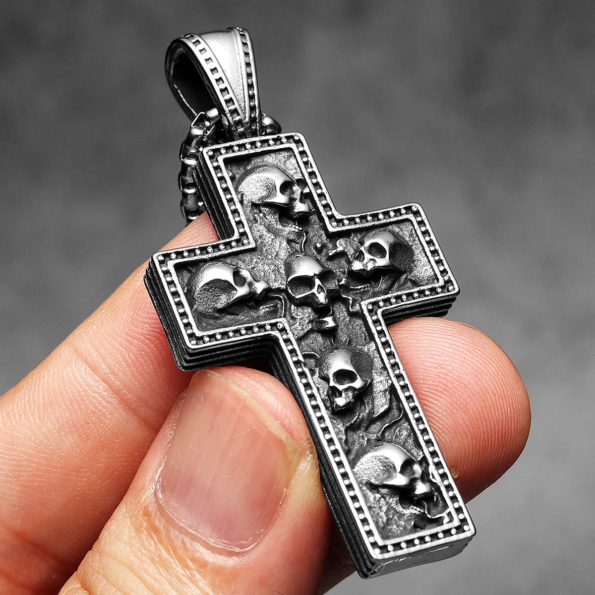 Skull Texture Cross Men Necklaces Stainless Steel Pendant Chain Women Fashion Jewelry Punk New In Accessories Gifts Wholesale 3