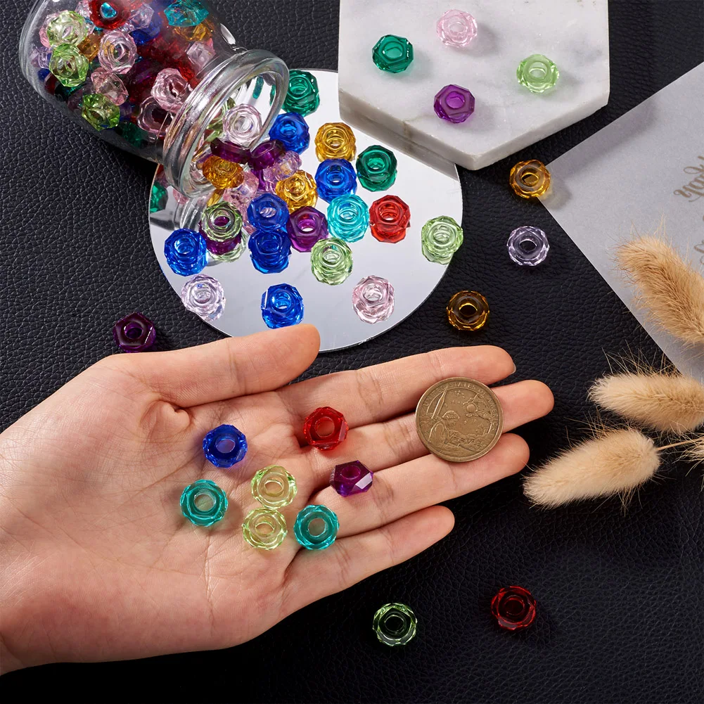 180Pcs Transparent Resin European Beads Large Hole Spacer Beads For Bracelet Necklace Jewelry Making DIY Supplies 13~14x5mm