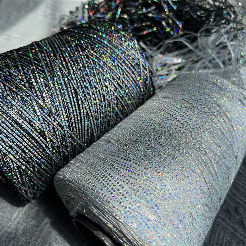 100gSilverLaserFlatRibbonYarn2mmLuminousThreadYarnforHand