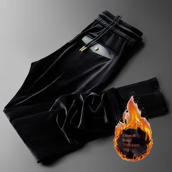 Abbigliamento da uomo Autunno e Inverno Pantaloni di velluto dorato di alta qualità Pantaloni casual caldi ispessiti foderati in pile 1