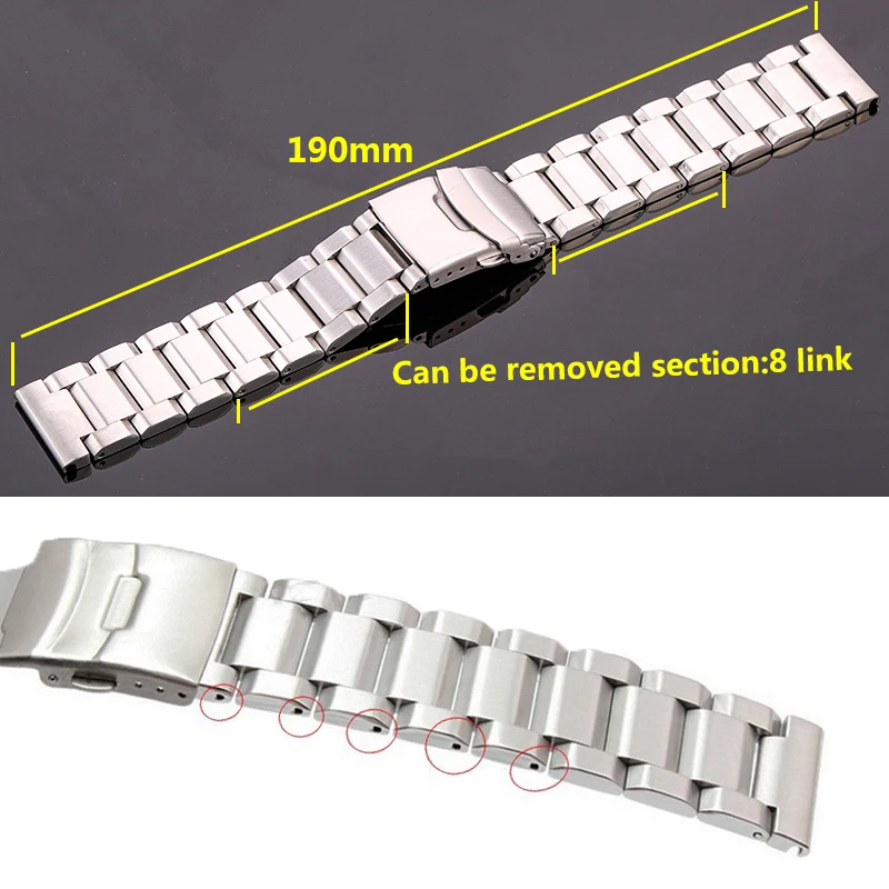 Polished metal black silver Watchband 18mm 19mm 20mm 22mm 24mm Stainless  Steel Watch Band replace Strap Mens Bracelet Solid Link - AliExpress