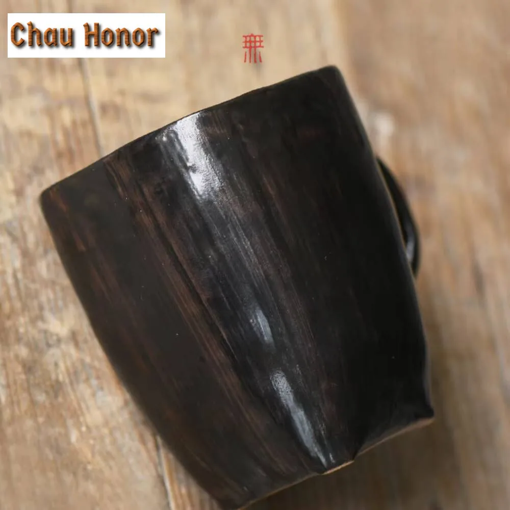 340ml Creative Square Ceramic Cup Handmade Coarse Pottery Coffee Mug Large Water Jug Retro Breakfast Cup Mouthwash Cup Tableware