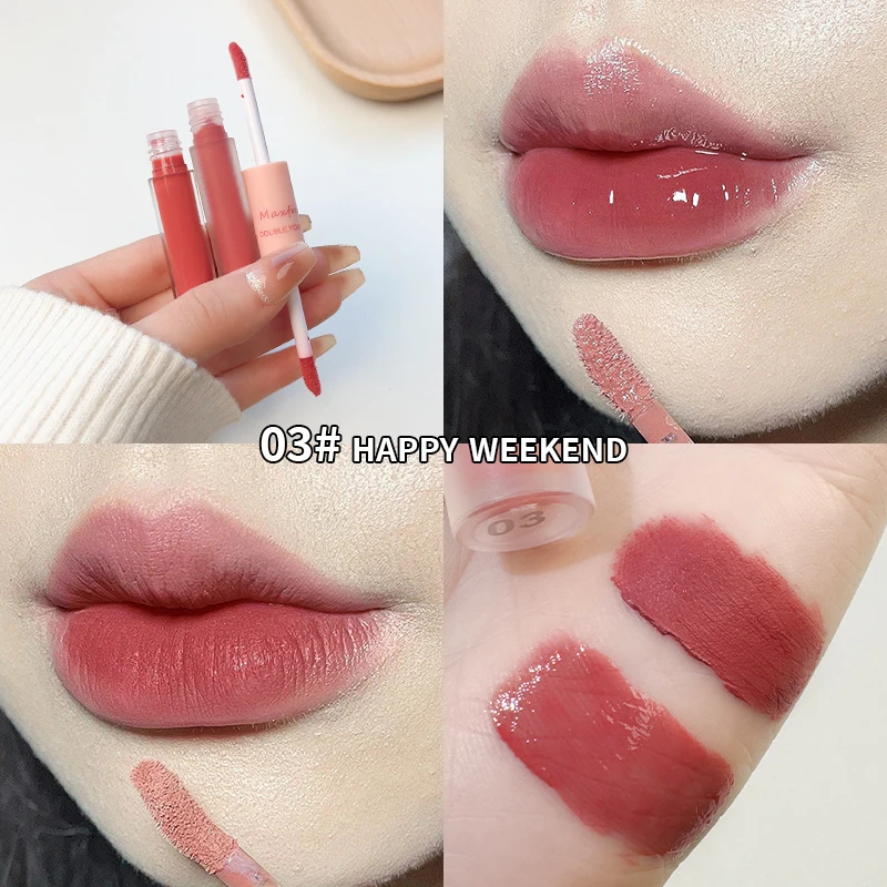 Double End Lip Glaze Espelho Full Gloss E Velvet Matte Long Term Cor e umidade Lip Gloss Anti Stain Cosméticos Lip Glaze 8