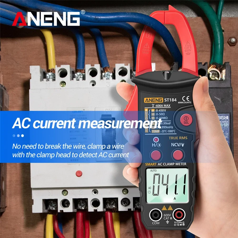 ANENG ST184 트루 RMS 클램프 미터 디지털 멀티미터 AC DC 전압 전류 저항 NCV 유도 감지기 전기 기술자용