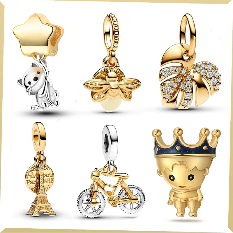 Gold Series Glow in The Dark 925 Silver Charm Fit Original Pandora Bracelet Bead Women DIY Fashion Luminous Firefly Jewelry Gift