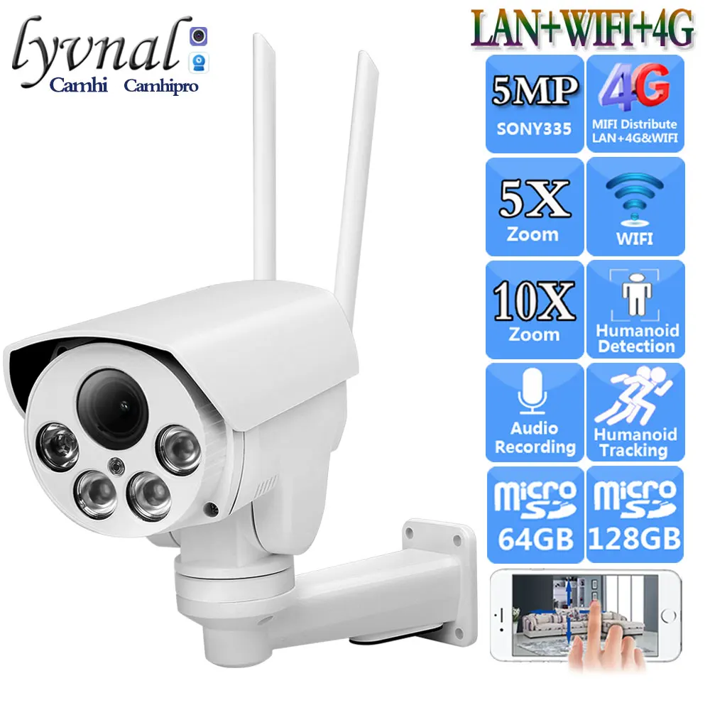 3G 4G SIM Card Sonyimx335 HD 5MP Wireless Security IP Camera Wifi PTZ Bullet Audio 5X 10X Auto Zoom Human Detection IR 50M wifi camera ip camera surveillance camera wifi ip camera
