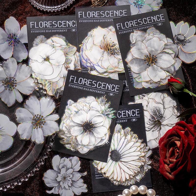 

Yoofun 20pcs/lot Unqiue White Gliding Flower Stickers Large Size Floral Sticker for Card Making Diary Scrapbooking Journal DIY