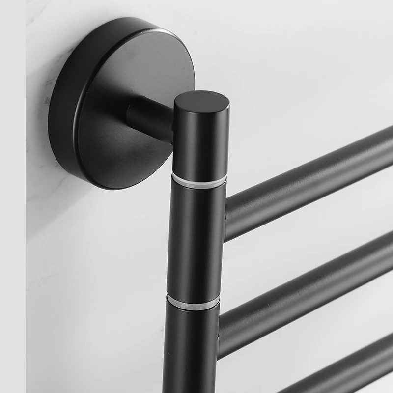 Towel Holder Rack Stainless Steel Swivel Towel Bar Hanger Movable Foldable Wall Mount Rail Black Bathroom Storage