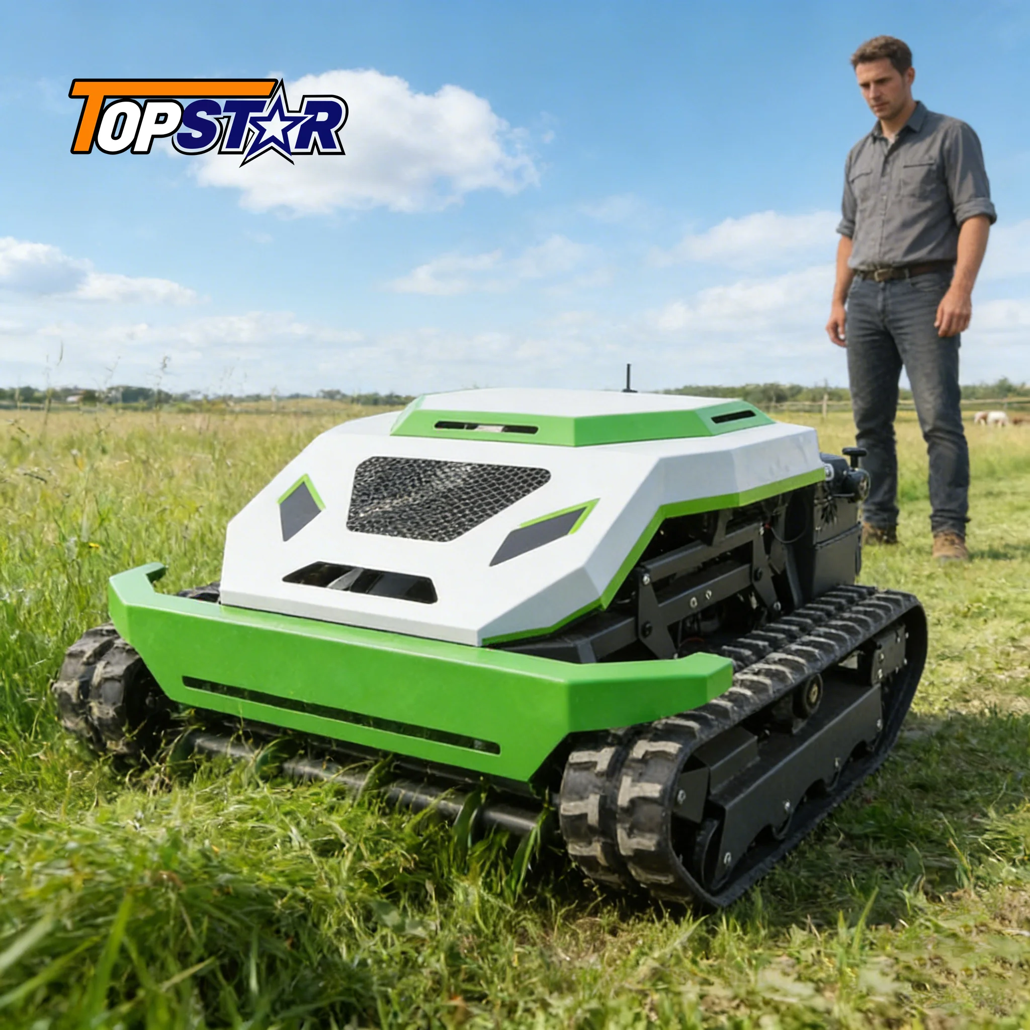 Elektrischer ferngesteuerter Rasenmäher, multifunktionaler Bulldozer, Grasschredder, Schneepflug für die Pflege von Garten, Hof, Auffahrt