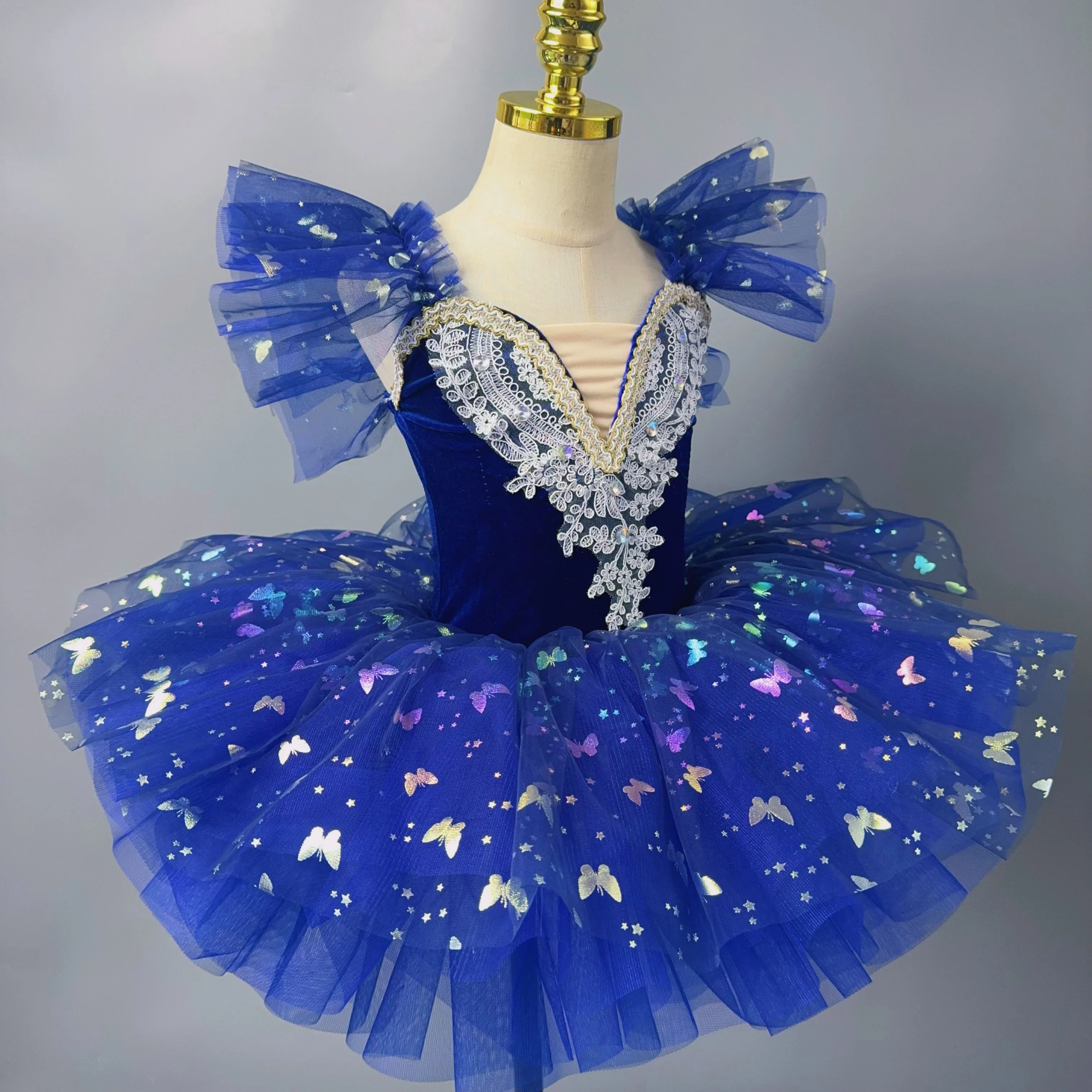 Professional Ballet Dance Dress For Girls Blue Sequined Ballerina