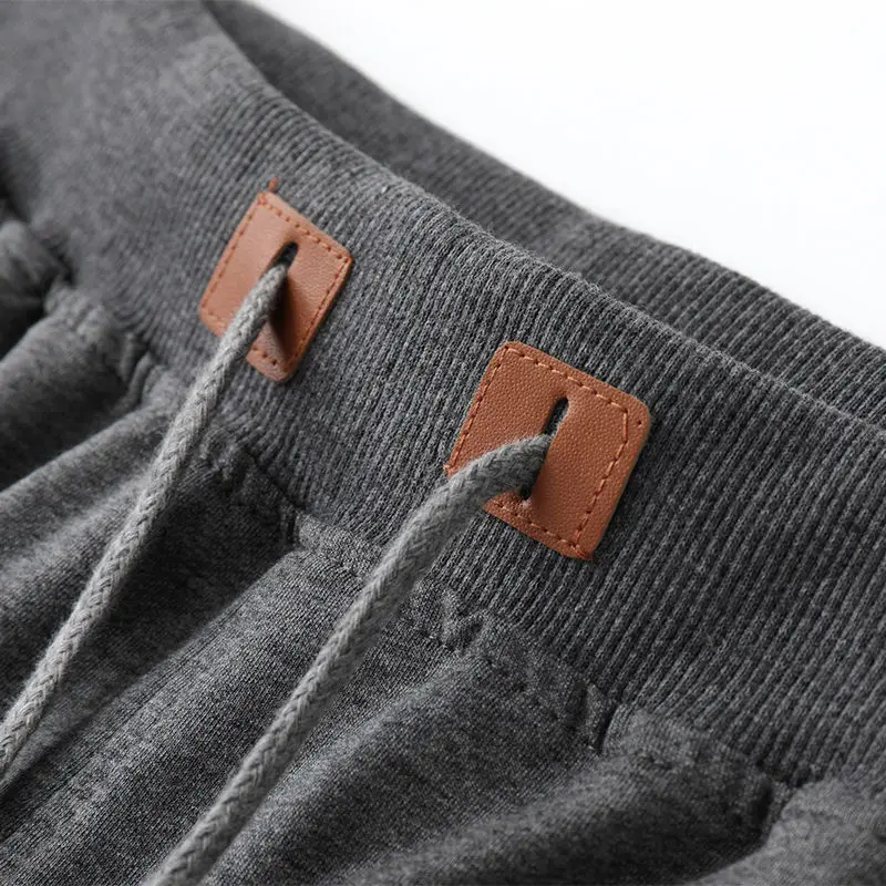 Classic Simplicity Solid Color Loose Knee Pants for Men 2023 Fashion Casual Drawstring Elastic Waist Pants Summer Male Clothes
