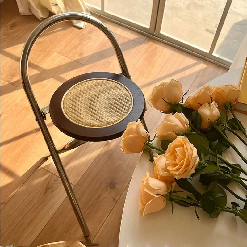 

Rattan Chair Korean Folding Chairs Space Savers Luxury Living Room Chair Metal Frame Vintage Modern Furnitures for Home Design