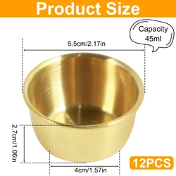 Set of 12 Stainless Steel Mini Sauce Dipping Bowls - Reusable Round Seasoning Cups (Gold 5.5cm 45ml)