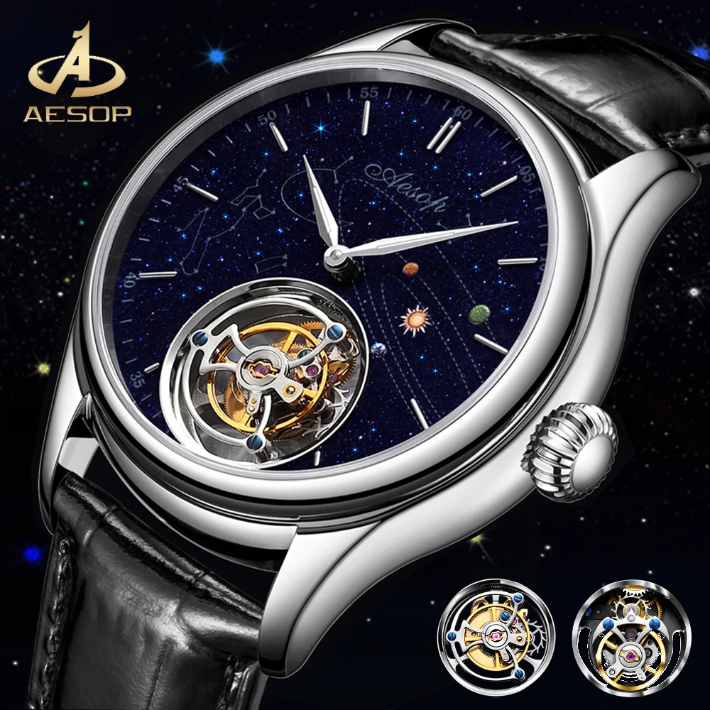 Aesop Genuine Galaxy True Tourbillon Tianjin Movement Starry Sky Sky Micro Painting Earth Mechanical Watch Men's Customized Wate 3