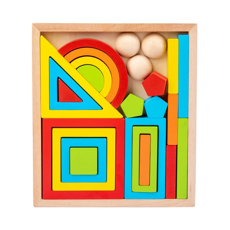Montessori Rainbow Nesting Stacking Toys Wooden Building Blocks Balance Game Art Geometric Creative Educational Toys Kids Gifts