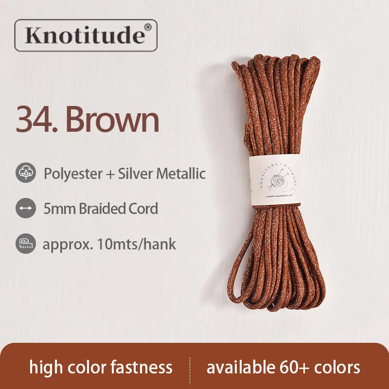 Silver Glossy Polyester Braid Rope with Shiny Lurex Metallic Finish - Ideal for DIY Jewelry Projects, 5mm x 10m