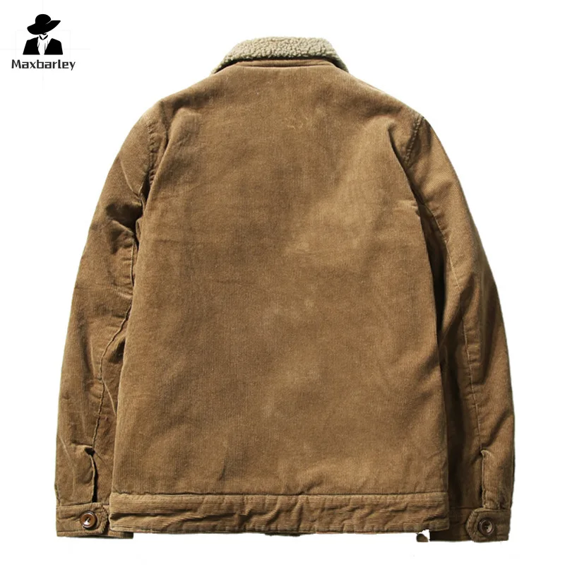 High Quality 2024 Jackets Men's Winter Plus Velvet Jacket Corduroy Tooling Casual Parka Korean Fashion Solid Color Cotton Jacket