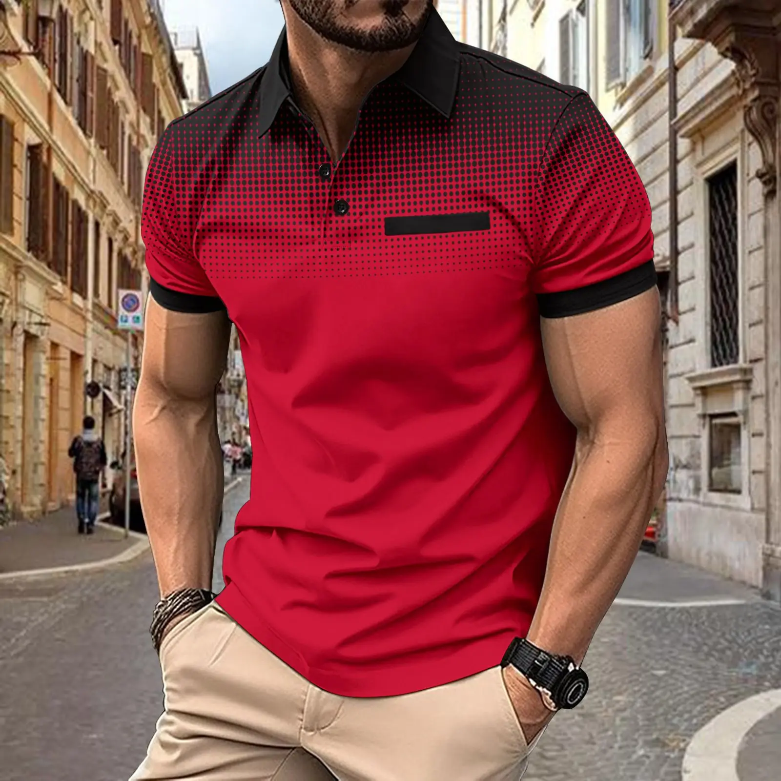 Polo d\'été imprimé nickel é pour homme, polo à pois, sports décontractés, coupe couvertes, vêtements d\'extérieur musclés