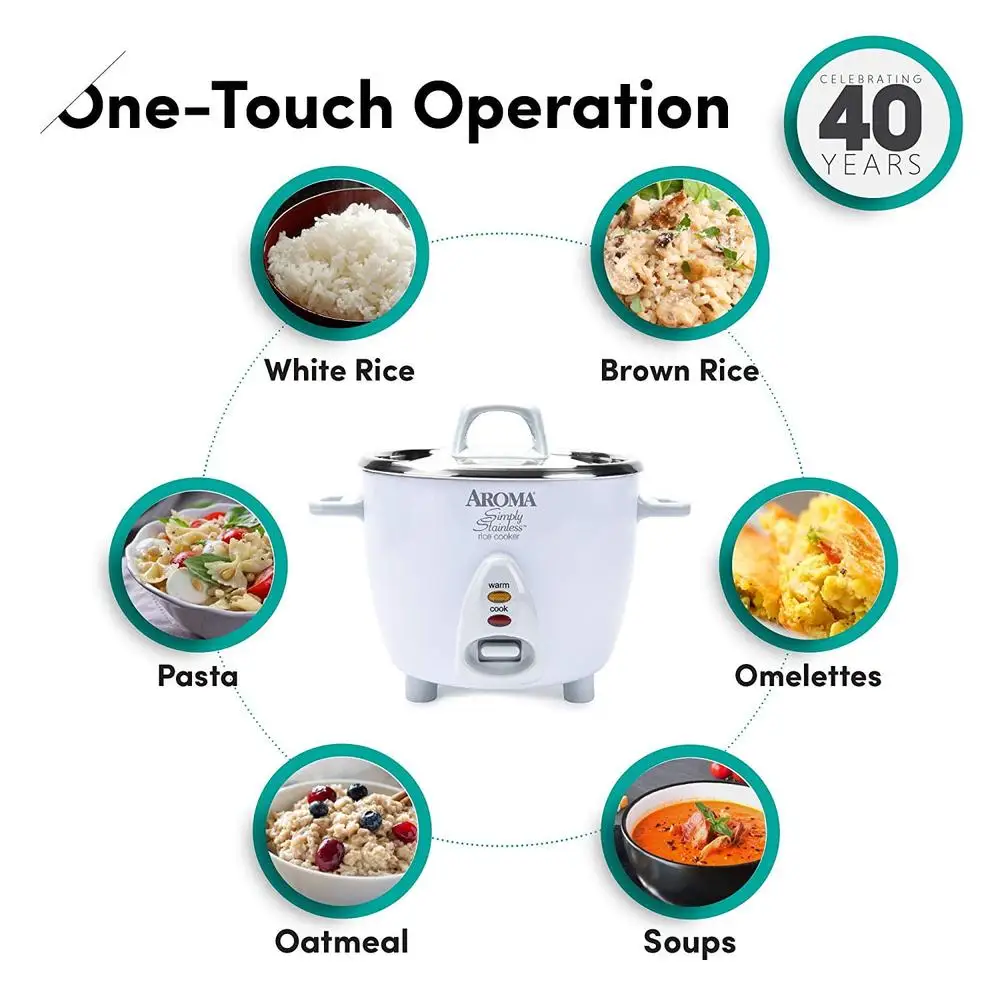 AROMA® 14-Cup Cooked / 3Qt. Select Stainless® Rice & Grain Cooker White New ARC-757-1SG 5