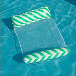 Striped Inflatable Lounge Chair with Foldable Design and Mesh Backrest for Pool and Beach Relaxation (Green)