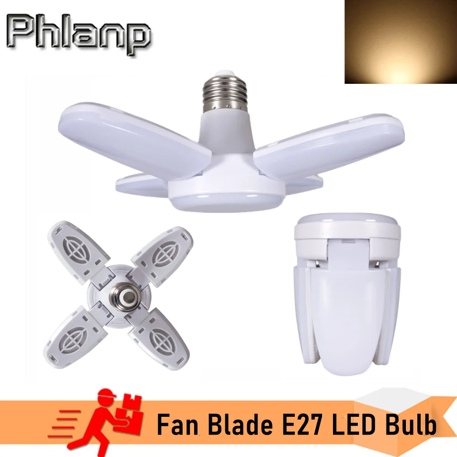 

E27 LED Bulb Fan Blade Timing Lamp AC220V 28W Foldable Led Light Bulb Lampada Night Lights For Home Ceiling Light Lighting