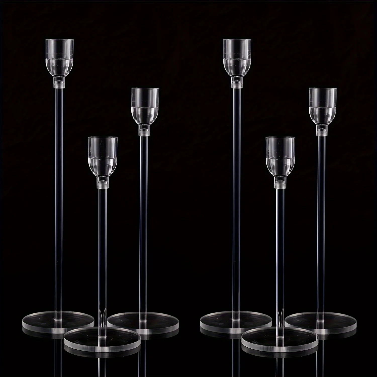 3pcs Clear Acrylic Candlestick Holder for Wedding Party Events Table Decoration