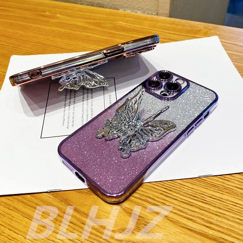 3D Butterfly Glitter Bracelet Phone Case Holder